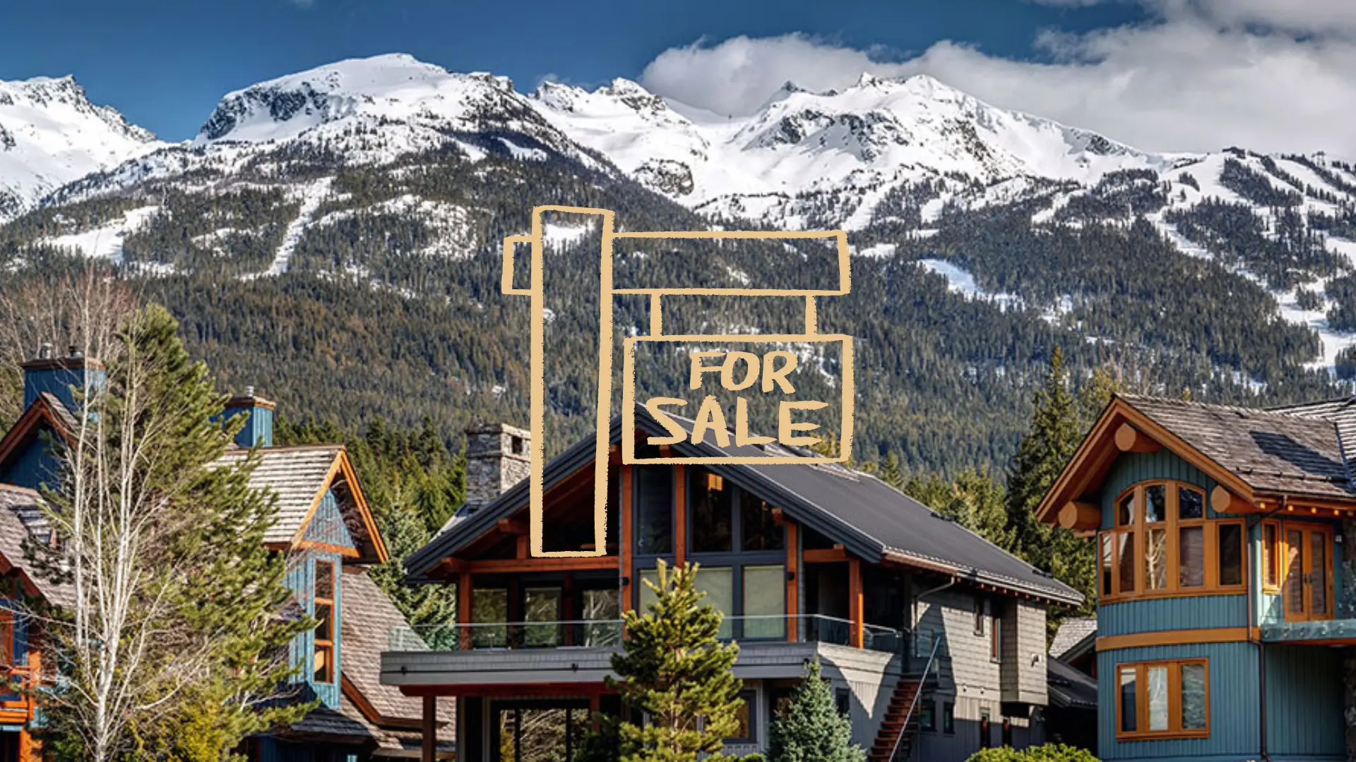3 houses for sale in Whistler with mountains in the backdrop
