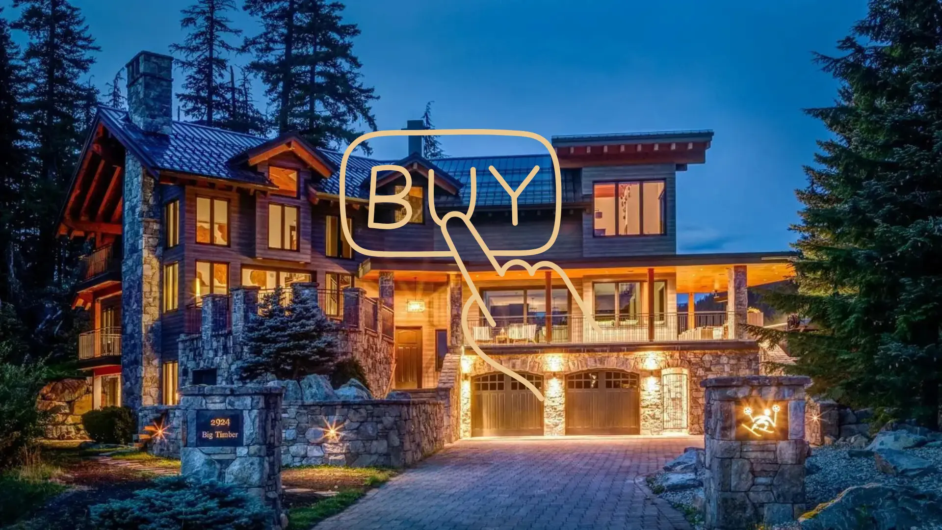 A beautiful house in Whistler with an icon that says "Buy" overlad