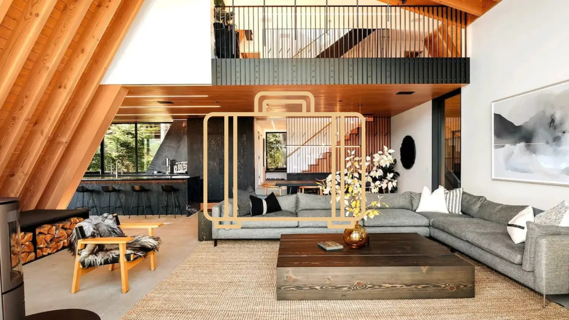 The mid century interior of a vacation home in Whistler