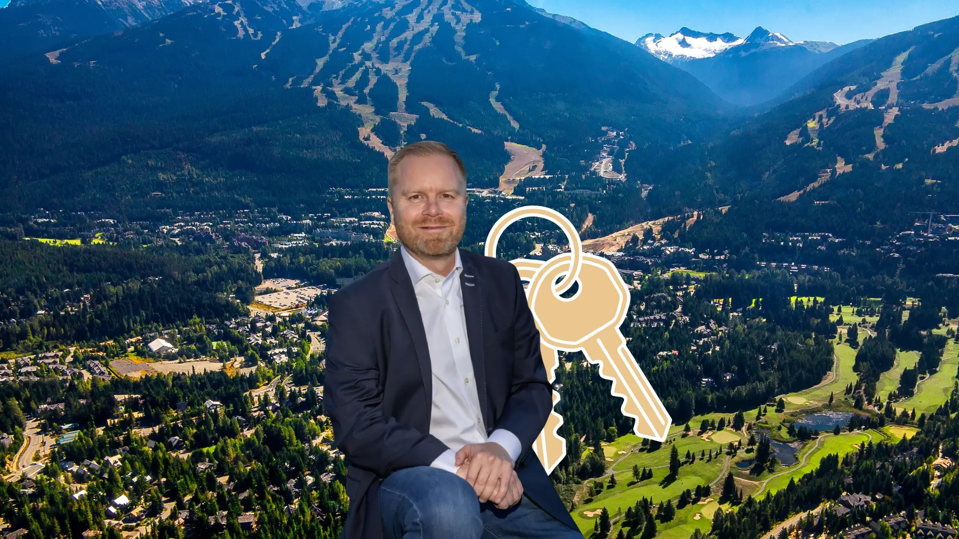 Whistler Realtor, Andrew King in front of a beautiful view of Whistler Village